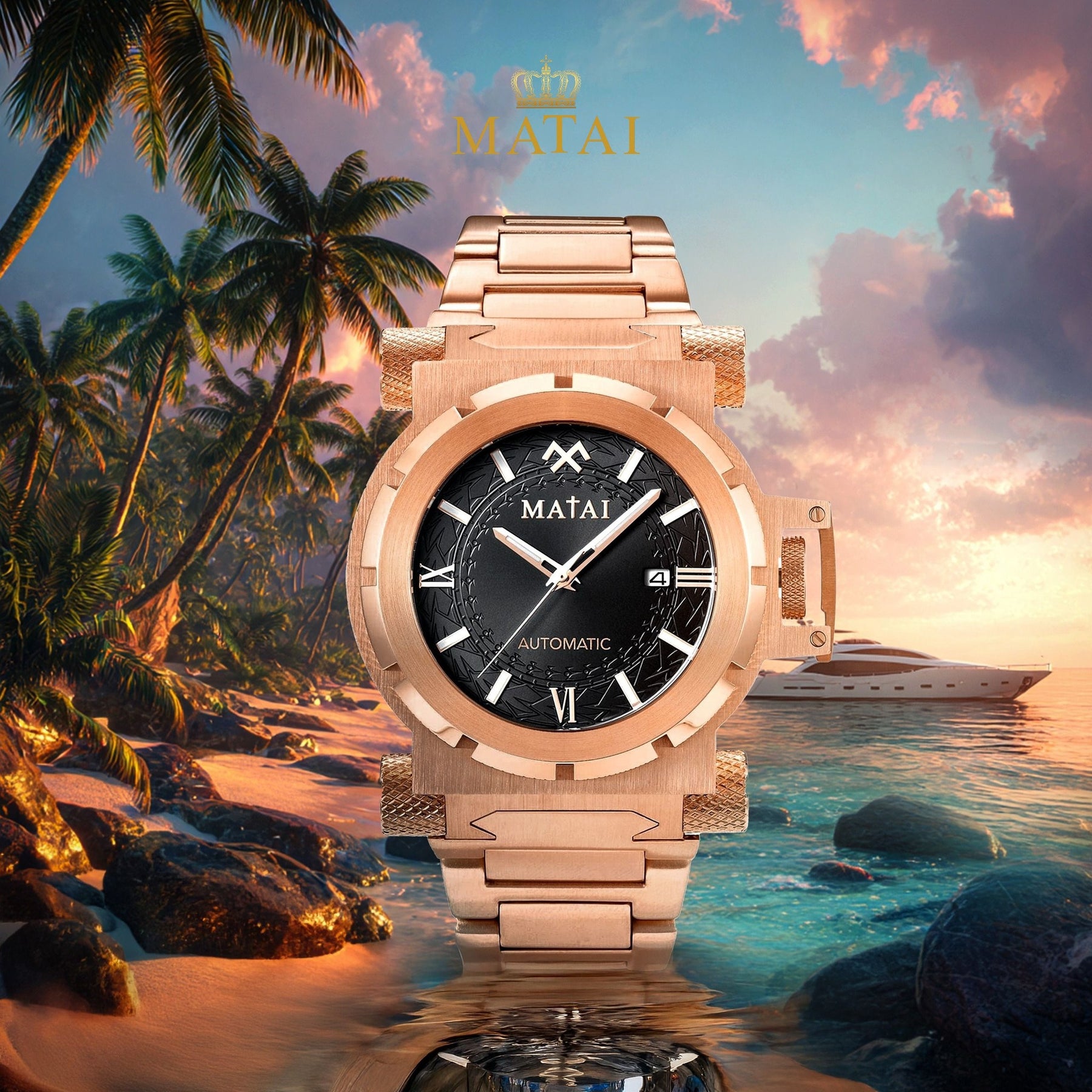 MATAI Genesis G4 SX One Automatic Rose Gold case Case & Strap, Black Dial WATCH MATAI Genesis G4 SX One Automatic Rose Gold case Case & Strap, Black Dial WATCH