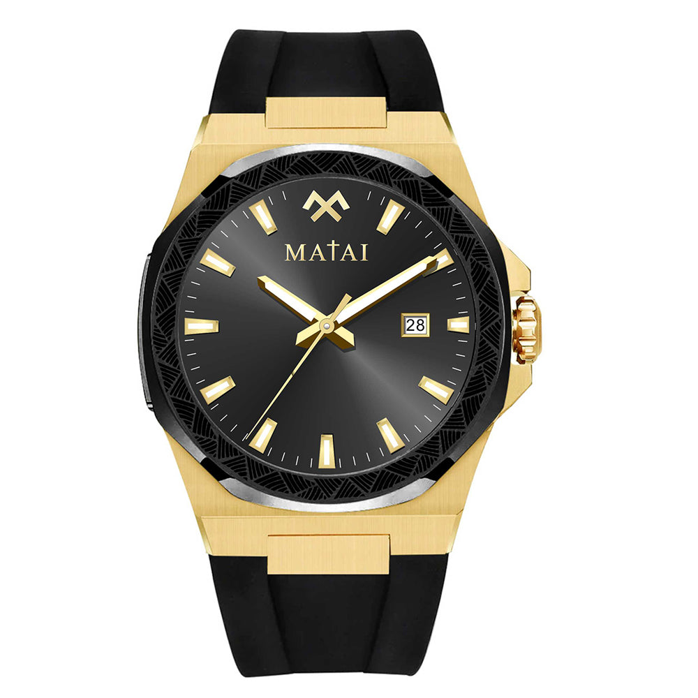 MATAI - Genesis GS1 | Gold | Black Bezel Black Watch- SHIPS BY 12TH DECEMBER