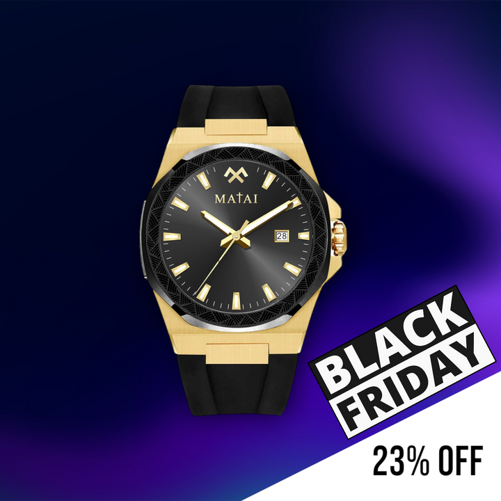 MATAI - Genesis GS1 | Gold | Black Bezel Black Watch- SHIPS BY 12TH DECEMBER