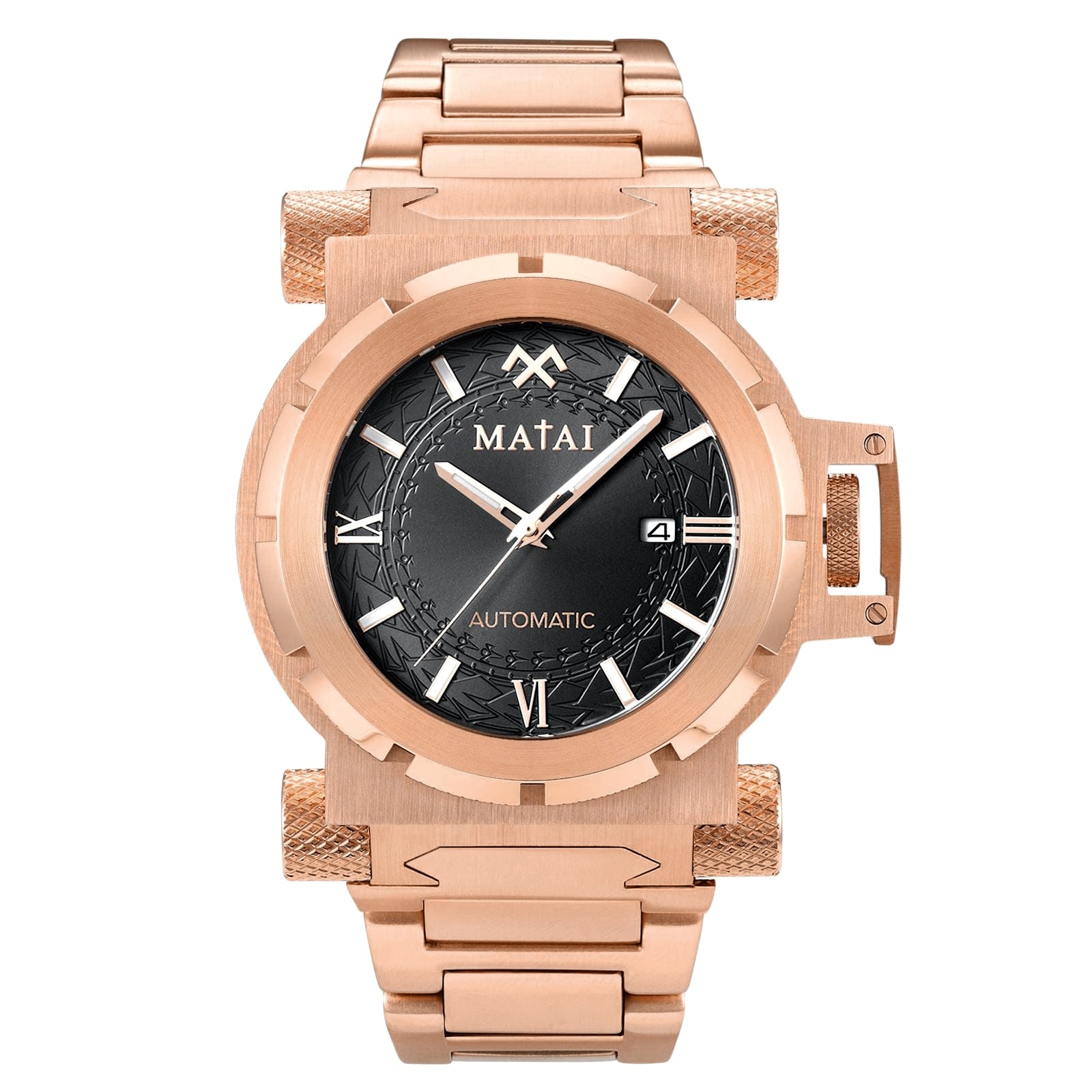 MATAI Genesis G4 SX One Automatic Rose Gold case  Case & Strap, Black Dial WATCH 